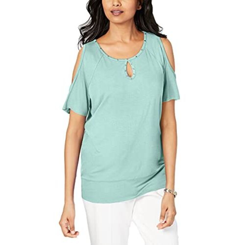 JM Collection Studded Cold-Shoulder Top